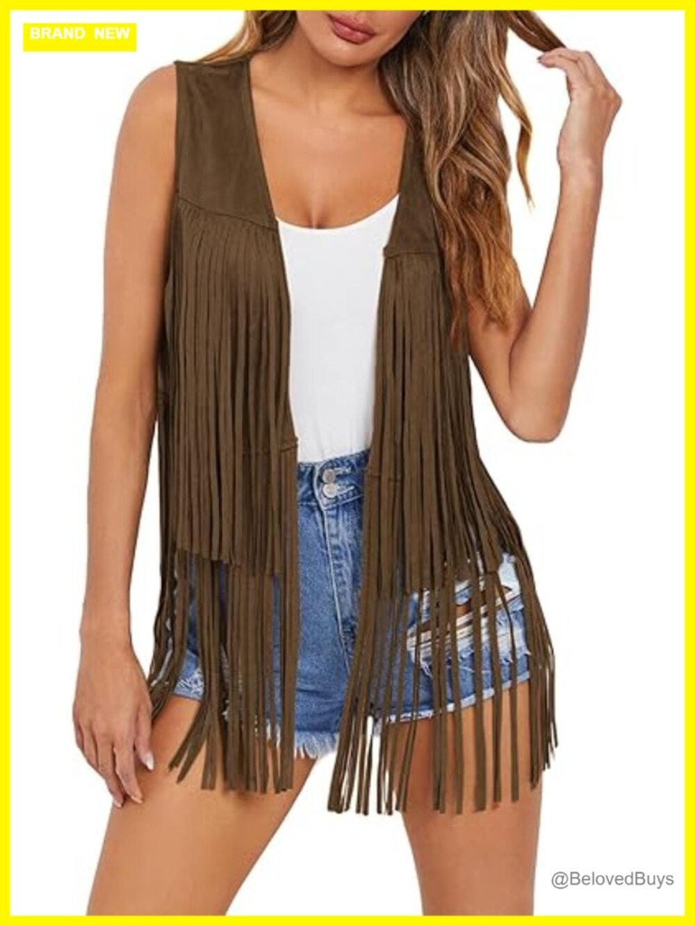 Faux Suede Fringe Vest Sleeveless Tassel Western Cowgirl Outerwear - Picture 1 of 7
